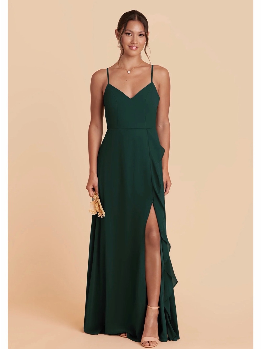 Bridy Grey Emerald Green Theresa Chiffon  Spaghetti-Strap Maxi Dress Size S